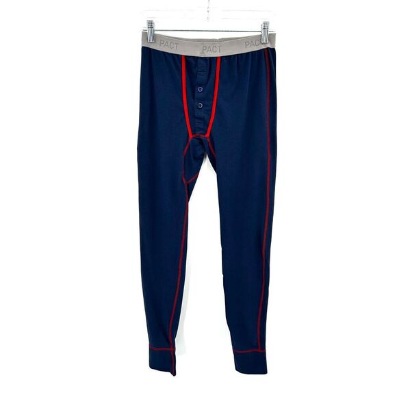 PACT Men's Navy Blue Red Gray Base Layer Long John Stretch Pants Size Medium - Picture 1 of 6